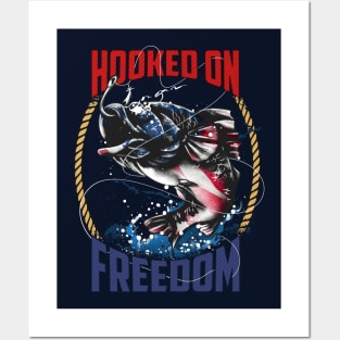 Fishing Hooked On Freedom USA 4th of July Posters and Art